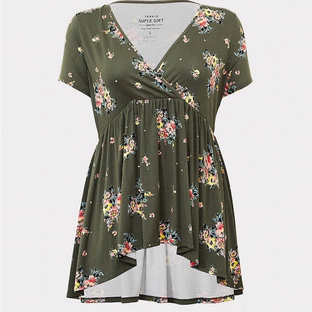 Torrid 2X 4X Shirt Babydoll Hi Lo Floral Top Plus